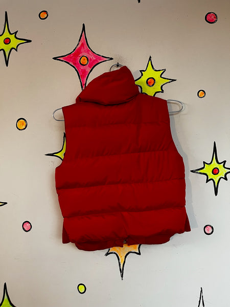 Vintage 70s 80s Retro Cherry Red Striped Puffer Vest - Quilted - Sporty - XS