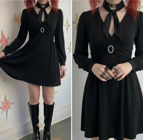 Vintage 60s 70s | Black Groovy MOD Mini Dress | S M