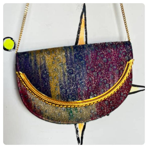 Vintage Y2K 90s 80s Crossbody Rainbow Floral Satin Fairy Handbag Gold Hardware