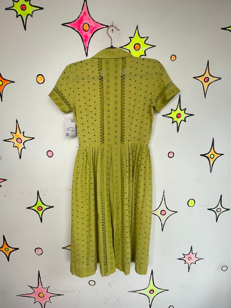 Vintage 50s Chartreuse Fit and Flare Dress | Pin Up Twirl Dress with Full Skirt M
