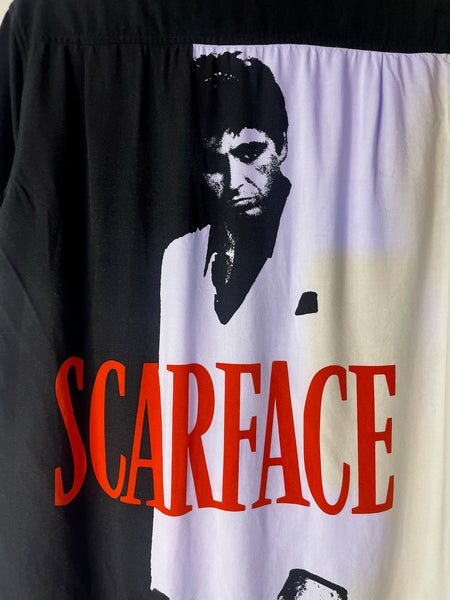 Scarface Tony Montana Graphic Button-Up Black & White Cult Film Shirt | Men’s S