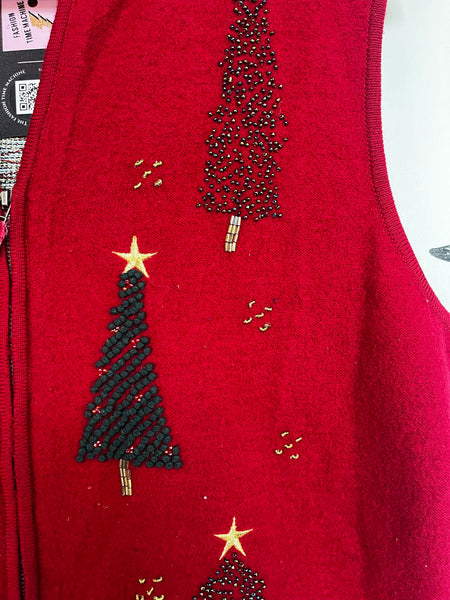 Red Ugly Christmas Sweater Vest Zip Front Tacky Holiday Party Festive Knit M/L