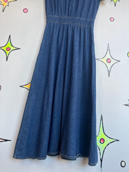 Vintage 90s Denim Button Down Dress – Grunge Boho Streetstyle Emo Midi – S (5/6)