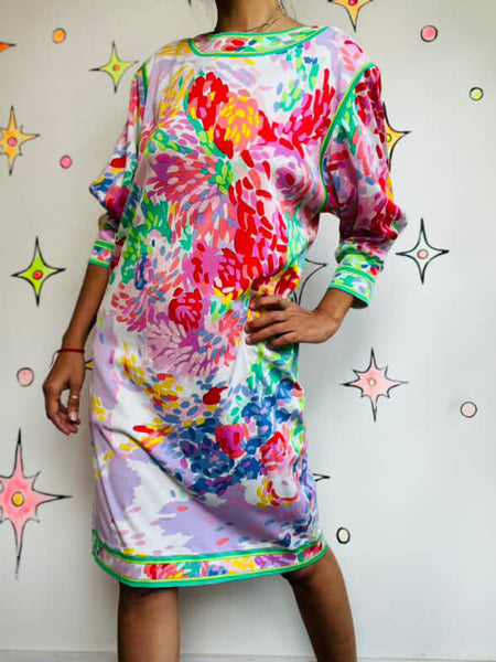 Vintage Leonard of Paris Floral Art Wear Dress - M/L
