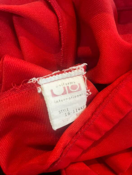 Vintage 70s Cherry Red Disco Bellbottom Pants – Groovy Polyester Wide Leg – M