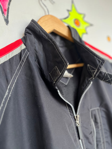 Vintage 90s Y2K Rave Wear Cyber Grunge Emo Party Track Jacket w/ Stripe | L