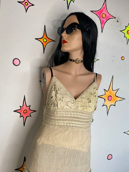 White Crochet Mini Dress Fairy Whimsy Boho Grunge Festival Dress Western XS