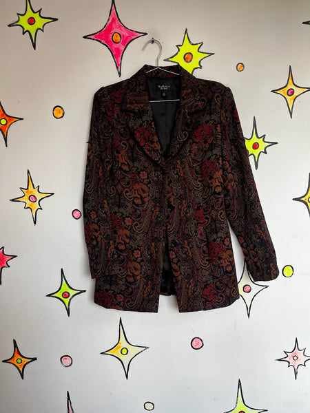 Vintage 90s Y2K Brocade Paisley Tapestry Coat Steampunk Fairy Grunge Size M