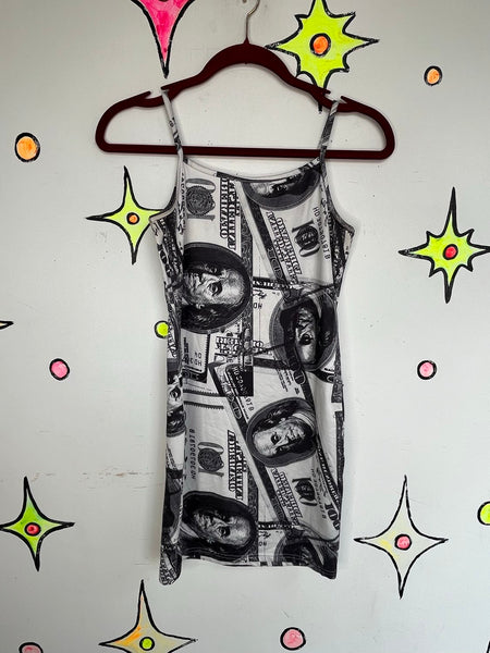 Y2K Dollar Bills Money Pop Art Glam Stretchy Bodycon Novelty Dress - S
