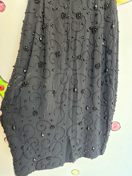 Vintage 1950s Black Beaded Wiggle Dress – Pin-Up Glam Goth Old Hollywood – Small