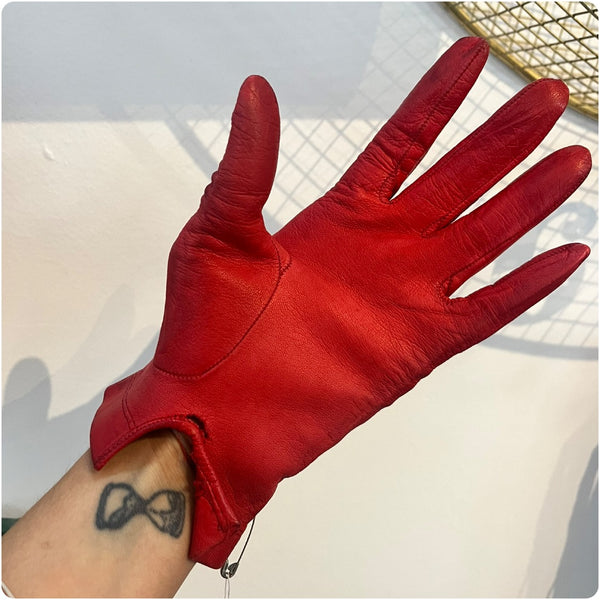 Red Leather 1950s Costume Gloves | Super Soft Kid Skin?