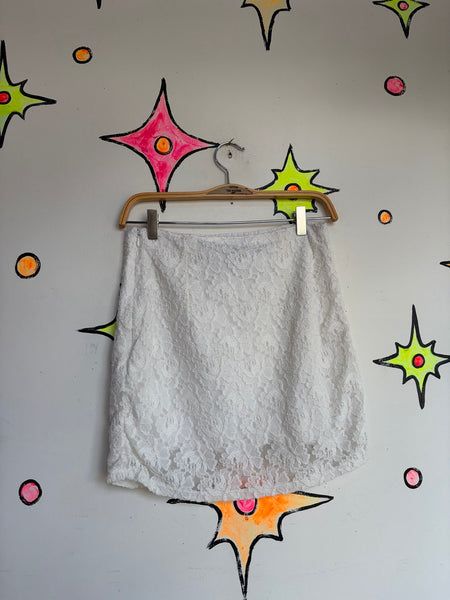 White Lace Abercrombie Pencil Mini Skirt Art Deco Rococo Dollcore Grunge S