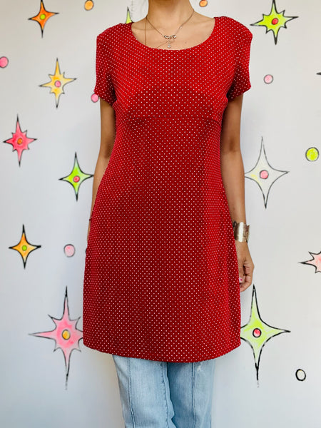 Vintage 90s Fairy Grunge Red & White Polka Dot Mini Dress – Stretchy | Size M