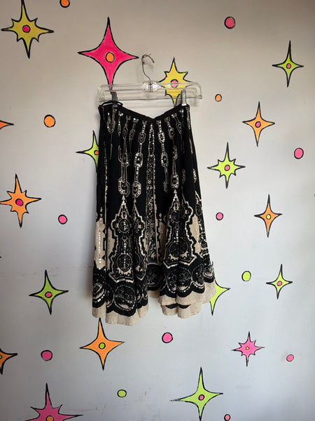 Vintage Cotton Whimsy Goth Circle Skirt Beaded Twirl Skirt Boho Fairy Grunge M