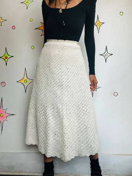 Vintage Keita Maruyama Tokyo Japanese Raffia Straw Woven Off-White Swing Skirt S