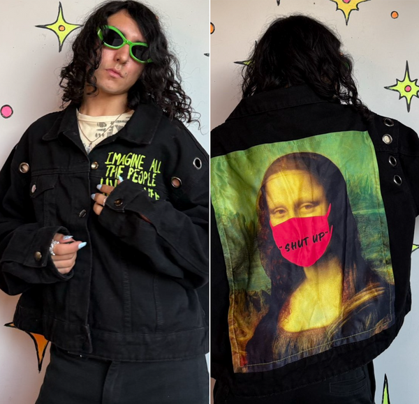 Hot Topic Mona Lisa Denim Jacket Cyber Goth Oversized Black Jean Jacket XXL