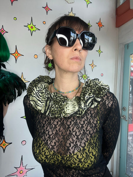 Y2K Green Animal Print Scrunch Scarf Indie Sleaze McBling Fairy Grunge