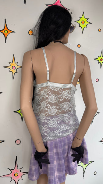 Pastel Blue Lace Cami Coquette Fairy Core Slip Top Y2K Lingerie Style - Large