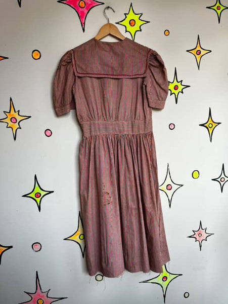 Vintage 1940s Striped Nautical Sailor Costume Dress Handmade Pinup Seaside 6 - 8