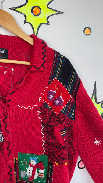 Vintage 80s 90s Ugly Christmas Cardigan Winter Tacky Holiday Sweater - Large
