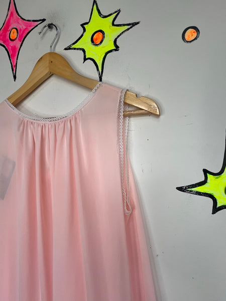 Vintage 50s 60s Pink Lace Nylon Slip Dress | Retro Babydoll Nightgown Lingerie L