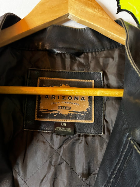 Vintage Y2K Striped Moto Racing Jacket – Vegan Leather – Double Stripe – Large