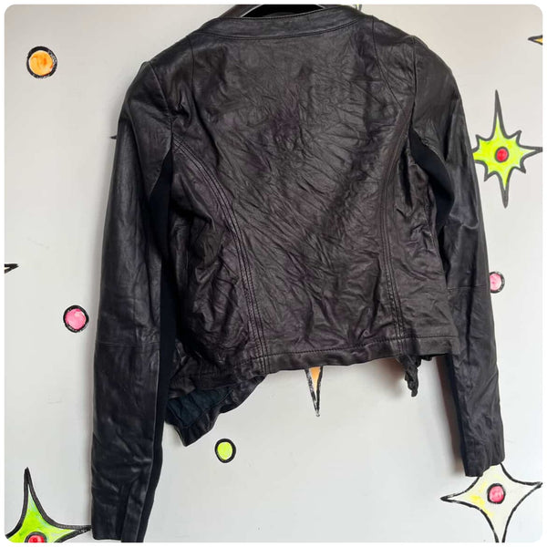Y2K Asymmetrical Vegan Leather Moto Jacket - Indie Sleaze Fairy Grunge Glam