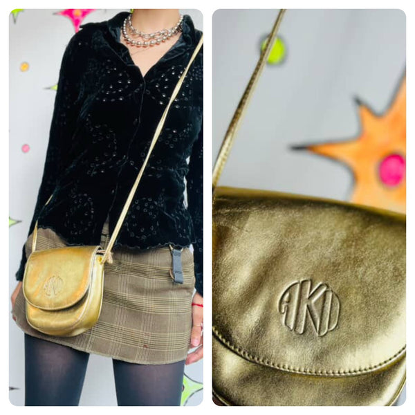 Vintage 80s 90s | Abstract Blue Leather Punk Wearable Art Bag Crossbody Purse
