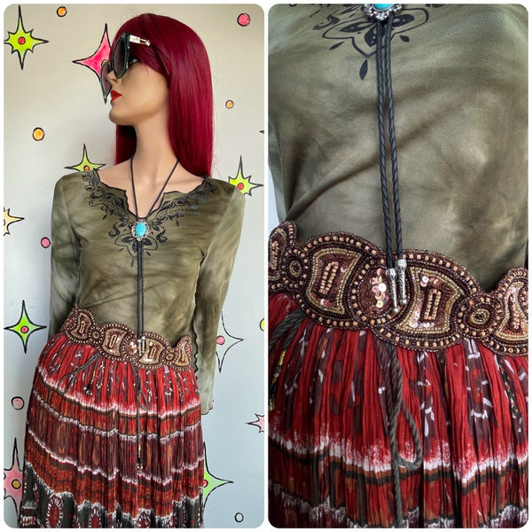 Brown Fully Beaded Sequin India Belt Boho Fairy Grunge Y2K Maximalist Mori Kei