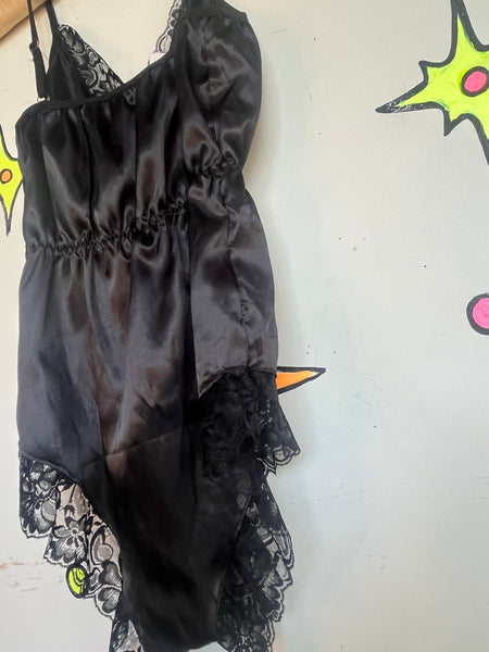 Black Satin Lace Teddy | Romantic Goth Lingerie Fairy Grunge Bodysuit S