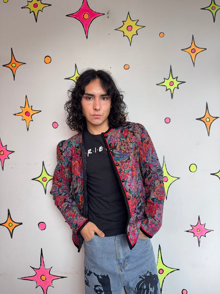 Jewel Tone Brocade Floral Tapestry Blazer 80s 90s Steampunk Fairy Grunge SM