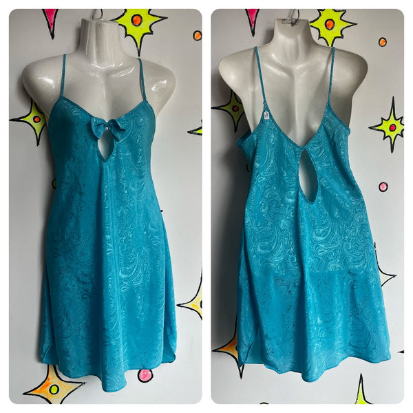 Vintage 90s Y2K | Blue Babydoll Lingerie Mini Dress Slip Dress | L