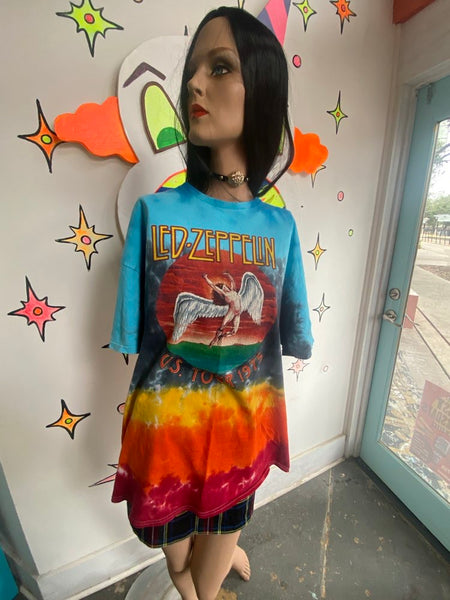 Vintage Led Zeppelin Tie Dye Concert Tee | 90s Boho Grunge Band T-Shirt XL+