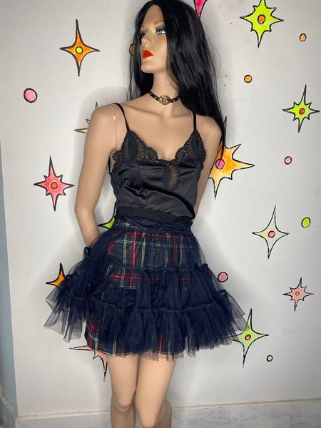 Black Tulle Tutu Skirt | Whimsy Goth Coquette Fairy Crinoline Cupcake Skirt M