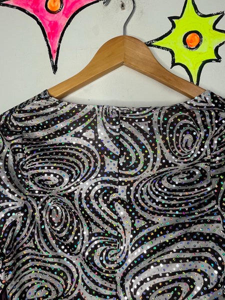 60s Style Psychedelic Gogo Mini Dress Groovy Mod Bell Sleeve 70s Disco M