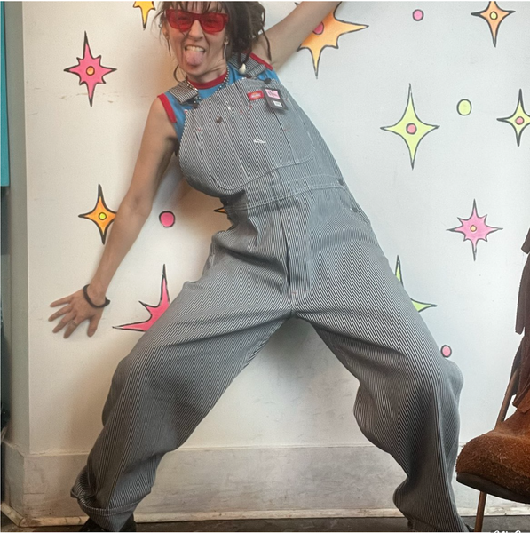 Vintage Dickies Railroad Pinstripe 38x30 Denim Bib Overalls Workwear Grunge XL