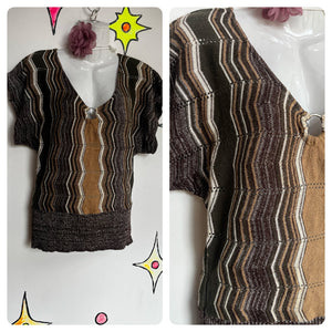 Vintage Y2K 00’s | Brown Retro 70s Style Grunge Fairy Dolman Top Blouse | M