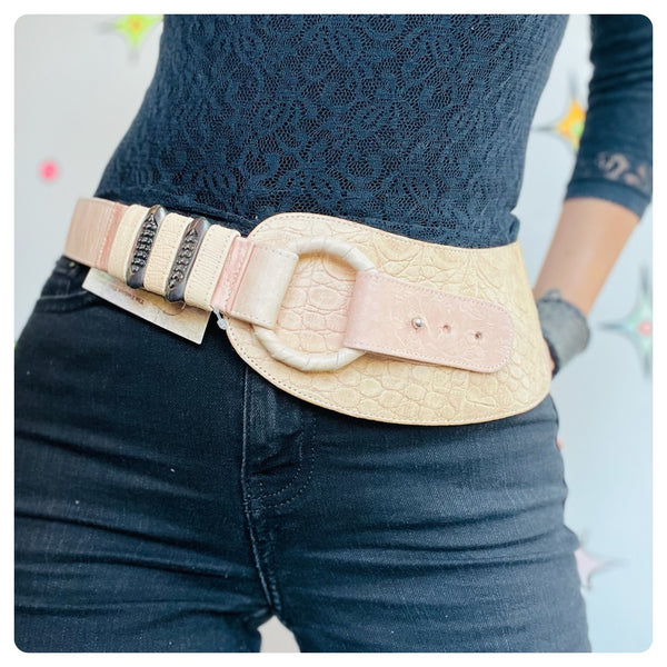 Vintage Wide Western Leather Cinch Belt Statement Belt Glam Grunge Boho 80s