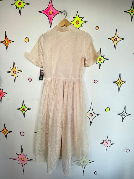 1950s Pastel Pink Fit & Flare Twirl Dress Retro Babydoll Distressed Kawaii S/M