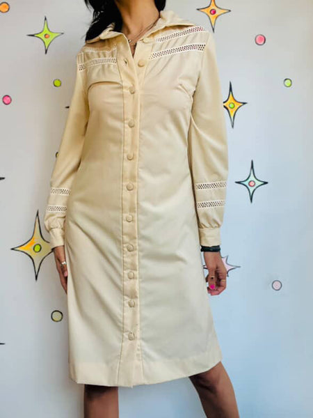 Vintage 70s Off-White Western Boho Dress | Dagger Collar | Cut-Outs | Size M
