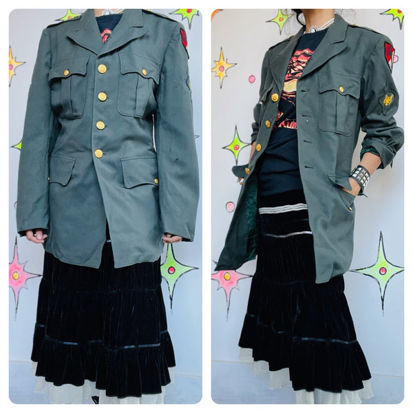 Vintage Military Blazer | Army 38L Jacket | Grunge Boho Embellished Uniform Coat