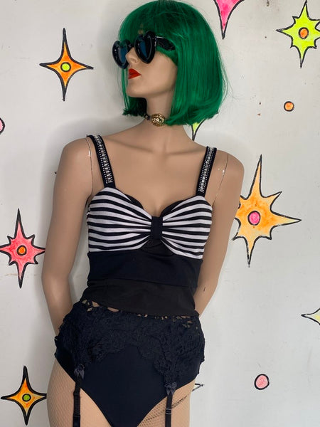 Y2K Striped Studded Bralette Punk Emo Indie Sleaze Top 80s Style Mall Goth M