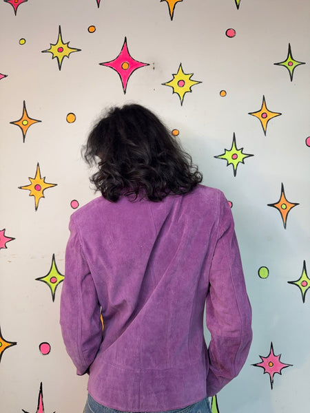Vintage 90s Y2K Purple Suede Leather Jacket Goth Western Blazer Boho Moto M