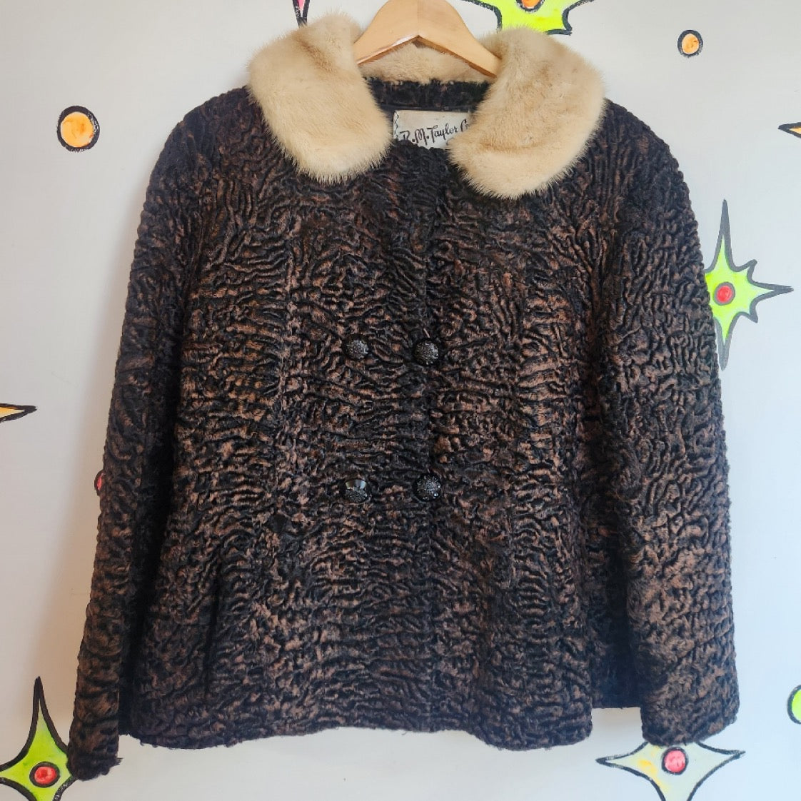 Vintage 40s 50s | Persian Lambswool Fur Coat with Mink Collar