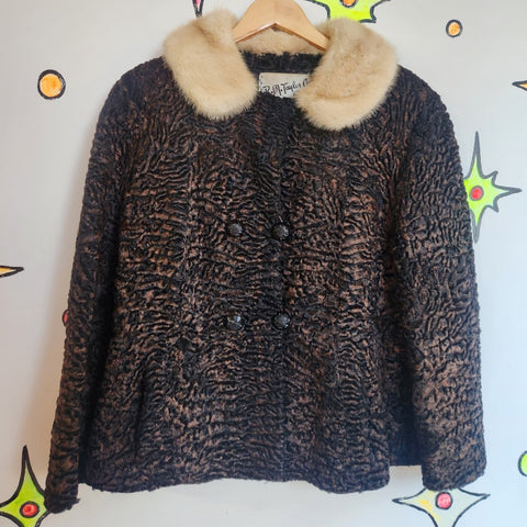 Vintage 40s 50s | Persian Lambswool Fur Coat with Mink Collar