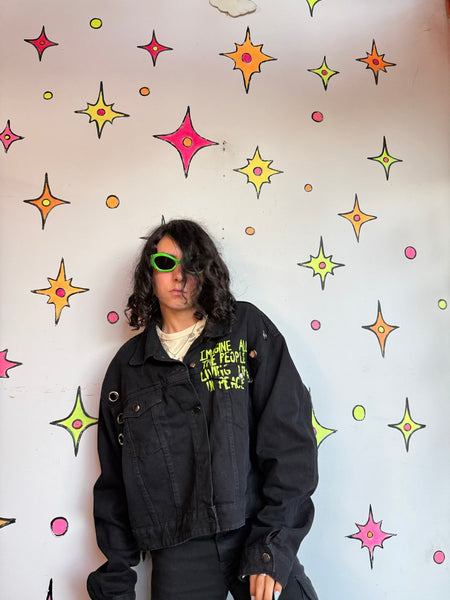 Hot Topic Mona Lisa Denim Jacket Cyber Goth Oversized Black Jean Jacket XXL
