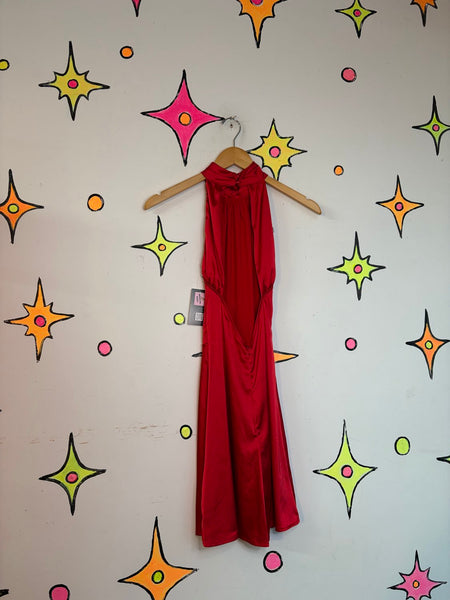 Red Satin Mini Dress 1930s Revival Old Hollywood Vamp Goth Slip Dress XS