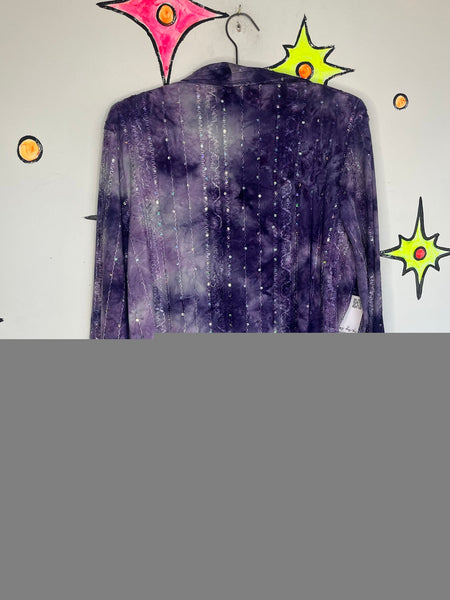 Y2K Purple Bling Tie Dye Duster Open Flowing Fairy Grunge Sparkly Cardigan L/XL