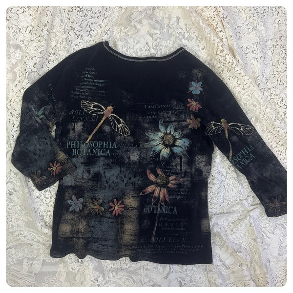 Vintage Y2K Grunge Fairy Whimsy Goth Tattoo Print Bling Wearable Art Top - M