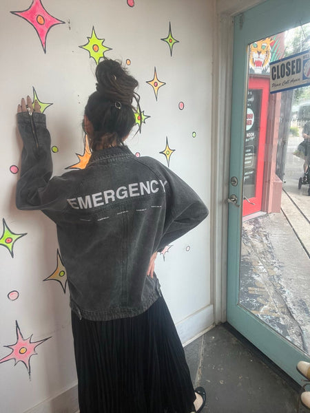 DVRK Black Denim 911 Emergency Jacket Goth Grunge Emo Streetwear | L